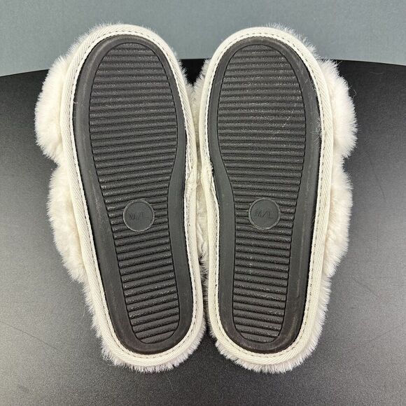 Abercrombie Fitch Faux Fur Slippers Size M/L Criss Cross Slip On Open Toe Shoes* - Picture 9 of 13